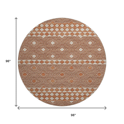 9' X 12' Burnt Sienna And Ivory Geometric Washable Area Rug With UV Protection