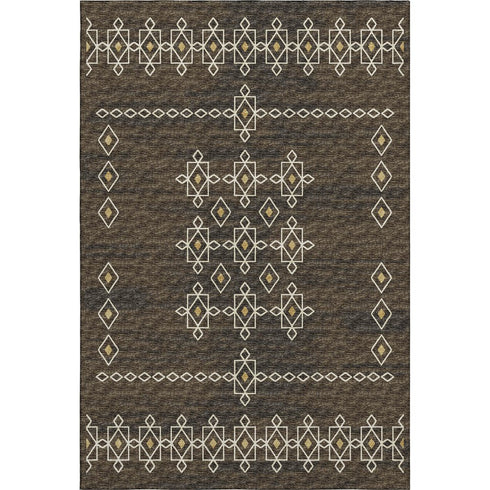 8' X 10' Brown Ivory And Gold Tribal Washable Area Rug With UV Protection