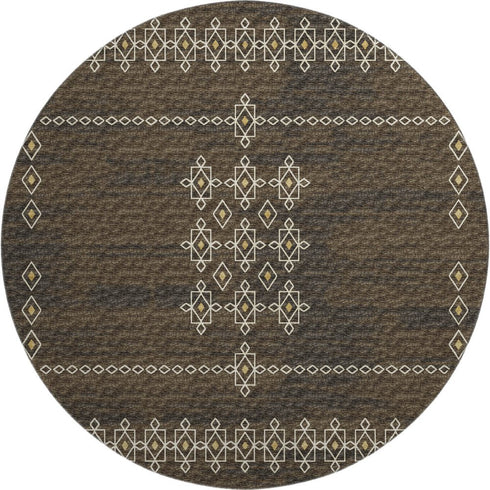 8' X 10' Brown Ivory And Gold Tribal Washable Area Rug With UV Protection