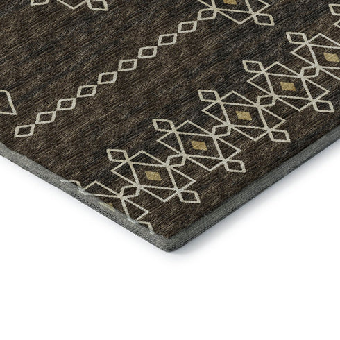 8' X 10' Brown Ivory And Gold Tribal Washable Area Rug With UV Protection