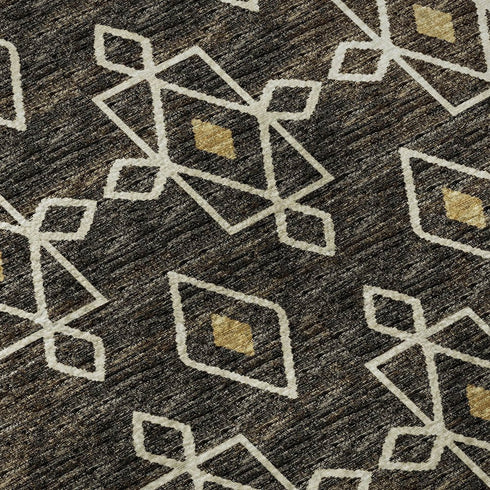 8' X 10' Brown Ivory And Gold Tribal Washable Area Rug With UV Protection