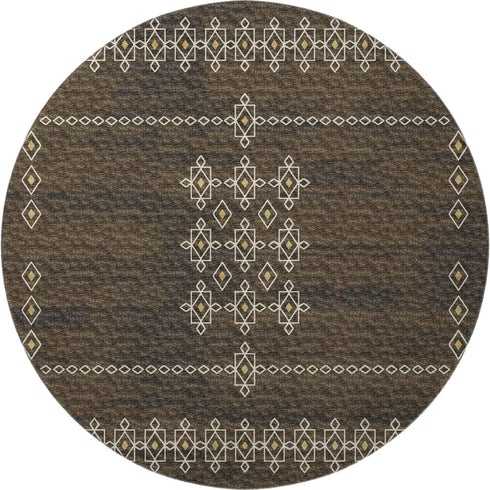 8' X 10' Brown Ivory And Gold Tribal Washable Area Rug With UV Protection