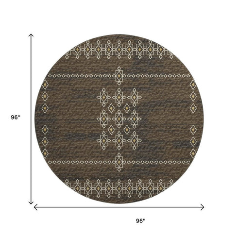 8' X 10' Brown Ivory And Gold Tribal Washable Area Rug With UV Protection