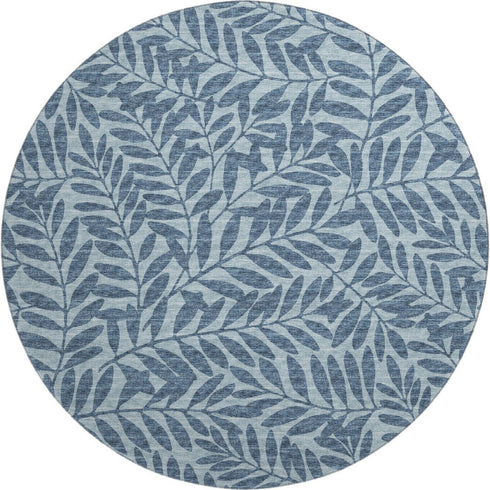 9' X 12' Blue And Ivory Botanical Leaves Washable Area Rug With UV Protection