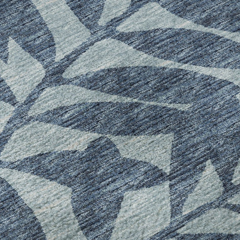 9' X 12' Blue And Ivory Botanical Leaves Washable Area Rug With UV Protection