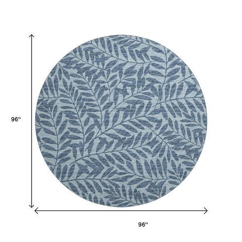 9' X 12' Blue And Ivory Botanical Leaves Washable Area Rug With UV Protection