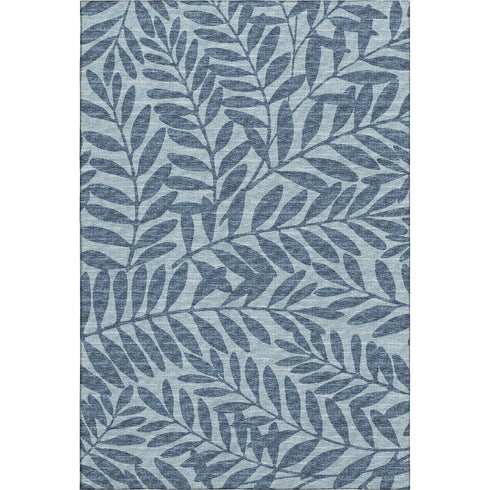9' X 12' Blue And Ivory Botanical Leaves Washable Area Rug With UV Protection