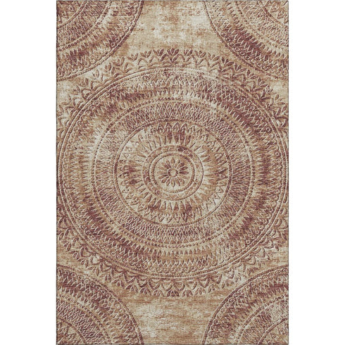 9' X 12' Burnt Sienna And Ivory Medallion Washable Area Rug With UV Protection