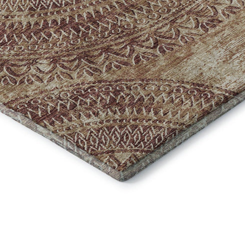9' X 12' Burnt Sienna And Ivory Medallion Washable Area Rug With UV Protection