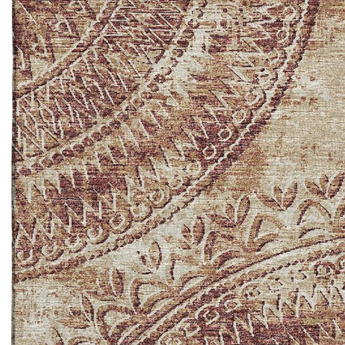 9' X 12' Burnt Sienna And Ivory Medallion Washable Area Rug With UV Protection