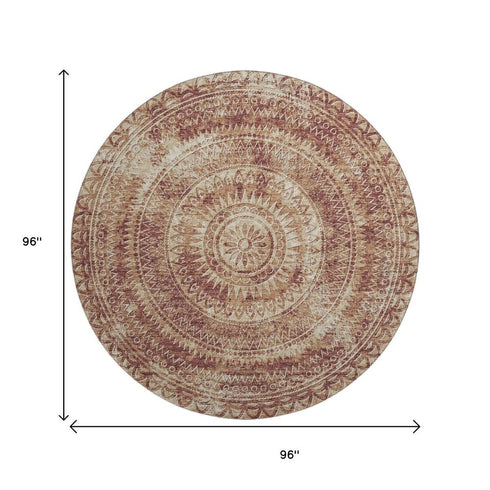 9' X 12' Burnt Sienna And Ivory Medallion Washable Area Rug With UV Protection