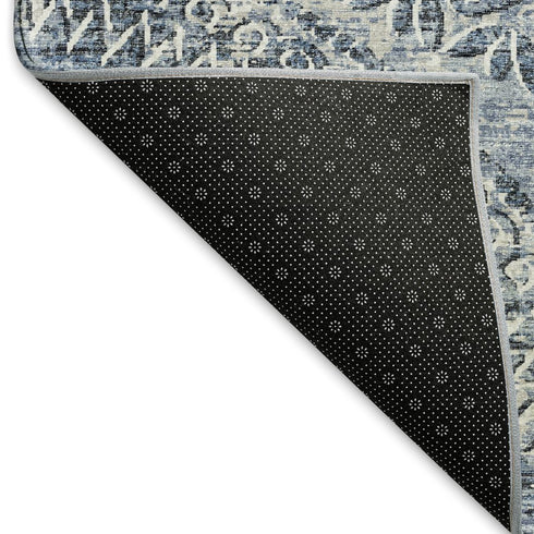 9' X 12' Blue And Ivory Medallion Washable Area Rug With UV Protection