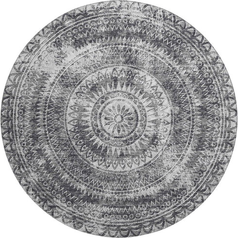 9' X 12' Gray And Ivory Medallion Washable Area Rug With UV Protection