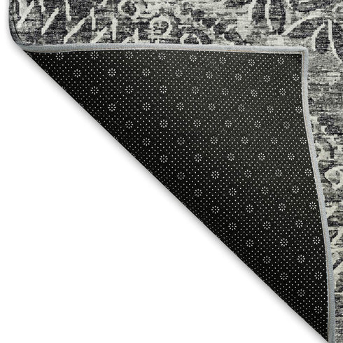 9' X 12' Gray And Ivory Medallion Washable Area Rug With UV Protection