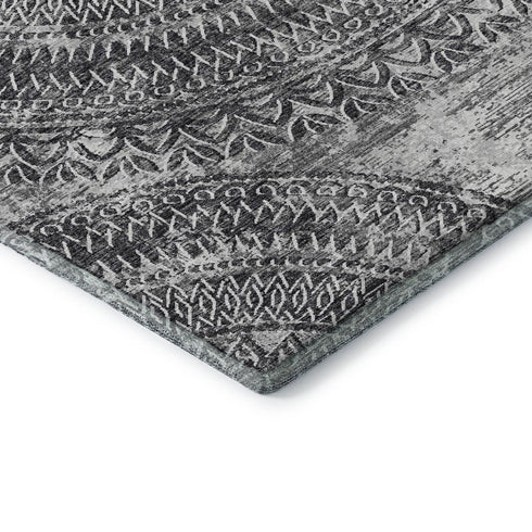 9' X 12' Gray And Ivory Medallion Washable Area Rug With UV Protection
