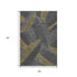 9' X 12' Gray Gold And Black Botanical Leaves Washable Area Rug With UV Protection