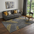 9' X 12' Gray Gold And Black Botanical Leaves Washable Area Rug With UV Protection