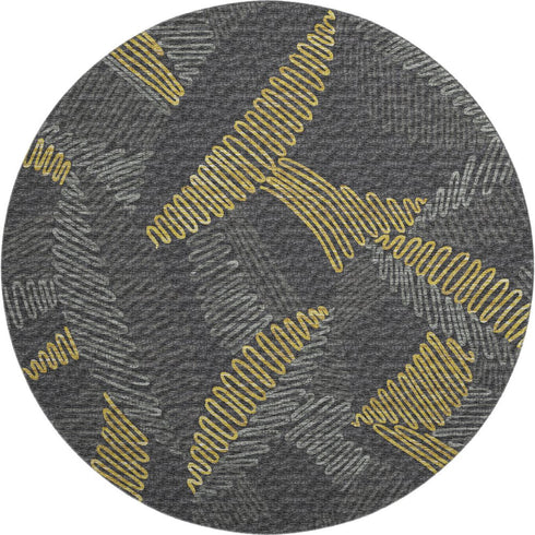 9' X 12' Gray Gold And Black Botanical Leaves Washable Area Rug With UV Protection