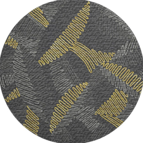 9' X 12' Gray Gold And Black Botanical Leaves Washable Area Rug With UV Protection
