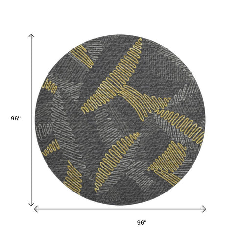 9' X 12' Gray Gold And Black Botanical Leaves Washable Area Rug With UV Protection
