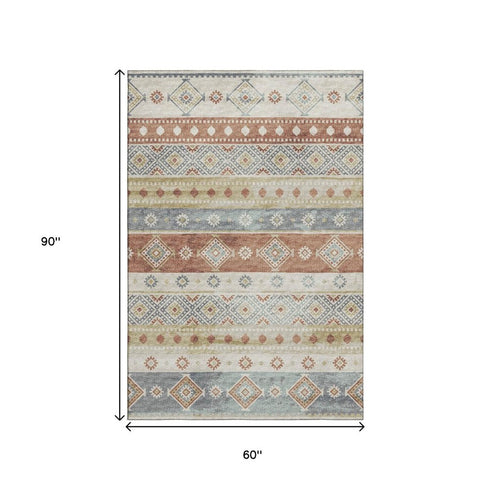 9' X 12' Desert Sand Rust And Ivory Tribal Washable Area Rug With UV Protection