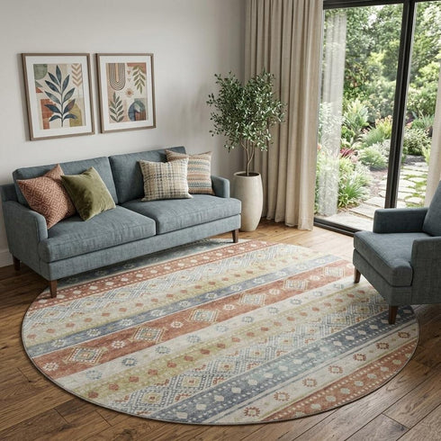 9' X 12' Desert Sand Rust And Ivory Tribal Washable Area Rug With UV Protection