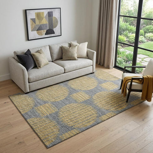 9' X 12' Gold And Gray Geometric Washable Area Rug With UV Protection