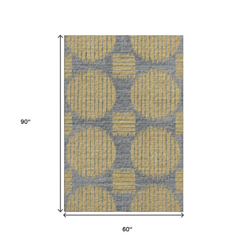 9' X 12' Gold And Gray Geometric Washable Area Rug With UV Protection