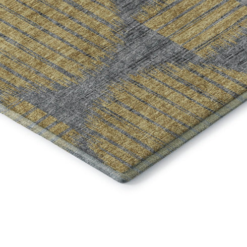 9' X 12' Gold And Gray Geometric Washable Area Rug With UV Protection