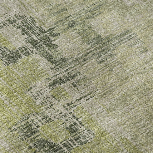 5' X 8' Green And Beige Tribal Washable Area Rug With UV Protection