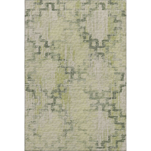 8' X 10' Green And Beige Tribal Washable Area Rug With UV Protection