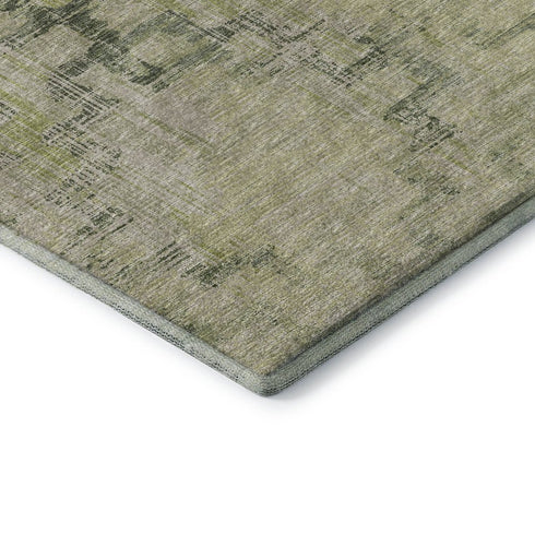 8' X 10' Green And Beige Tribal Washable Area Rug With UV Protection