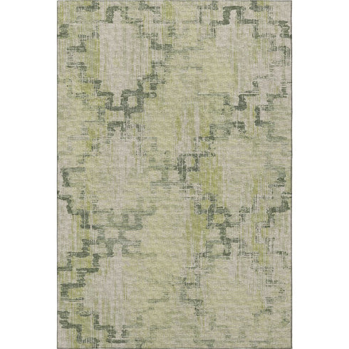 8' X 10' Green And Beige Tribal Washable Area Rug With UV Protection