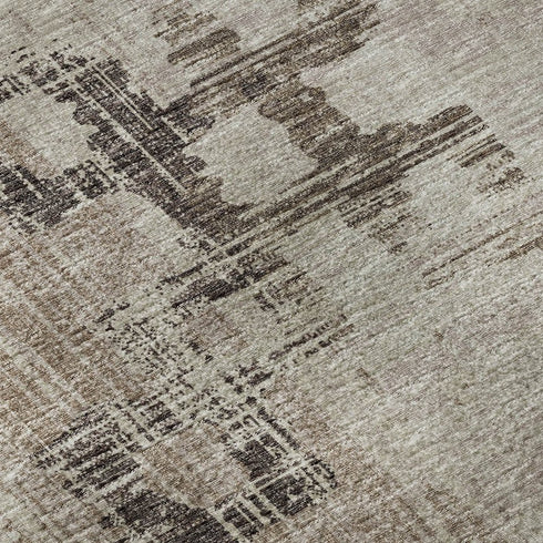 5' X 8' Coffee And Ivory Tribal Washable Area Rug With UV Protection