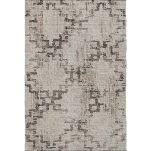 5' X 8' Coffee And Ivory Tribal Washable Area Rug With UV Protection