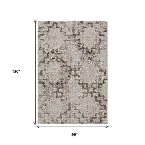 8' X 10' Coffee And Ivory Tribal Washable Area Rug With UV Protection