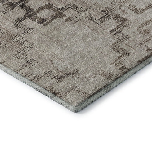 8' X 10' Coffee And Ivory Tribal Washable Area Rug With UV Protection