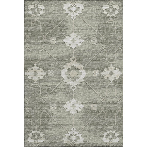 8' X 10' Olive Green And Ivory Floral Medallion Washable Area Rug With UV Protection