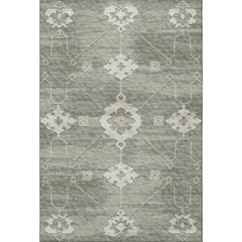 8' X 10' Olive Green And Ivory Floral Medallion Washable Area Rug With UV Protection