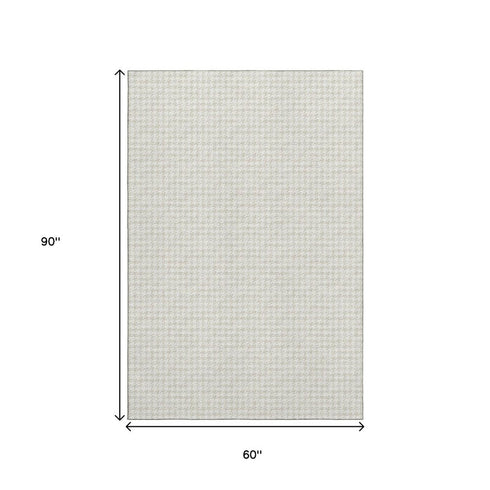 5' X 8' Linen And Ivory Houndstooth Washable Area Rug With UV Protection