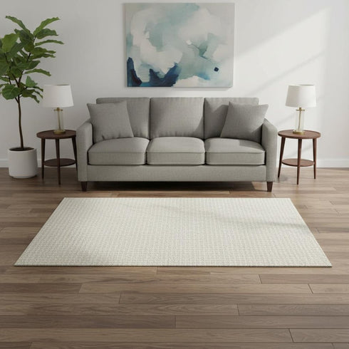 5' X 8' Linen And Ivory Houndstooth Washable Area Rug With UV Protection