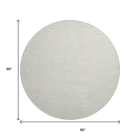 8' Linen And Ivory Houndstooth Washable Round Rug With UV Protection