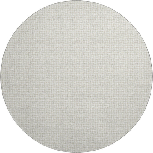 8' Linen And Ivory Houndstooth Washable Round Rug With UV Protection
