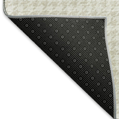 8' Linen And Ivory Houndstooth Washable Round Rug With UV Protection