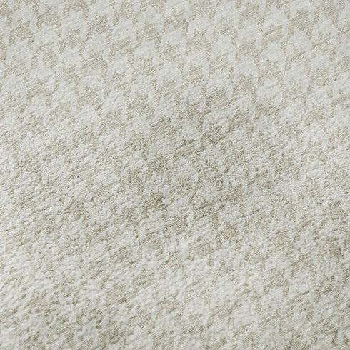 8' Linen And Ivory Houndstooth Washable Round Rug With UV Protection
