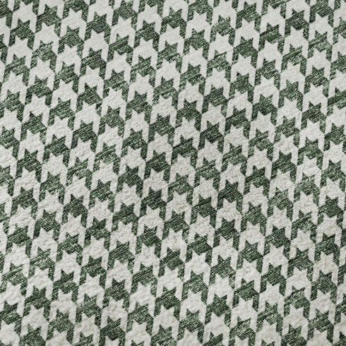 8' X 10' Green And White Houndstooth Washable Area Rug With UV Protection