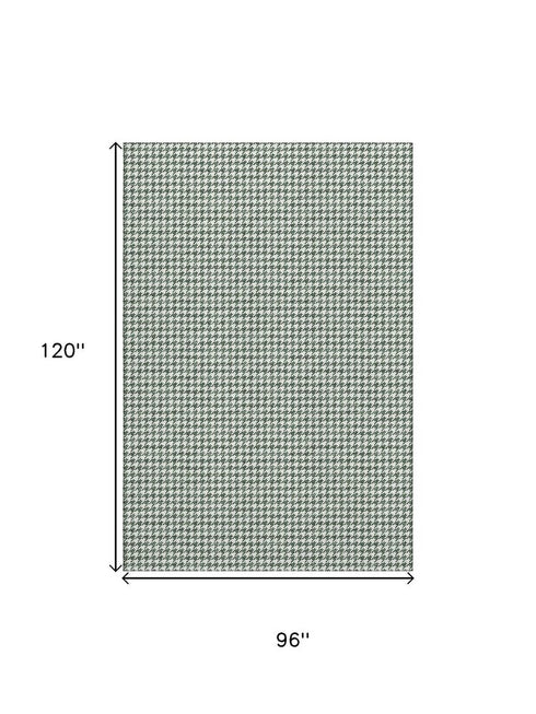 8' X 10' Green And White Houndstooth Washable Area Rug With UV Protection