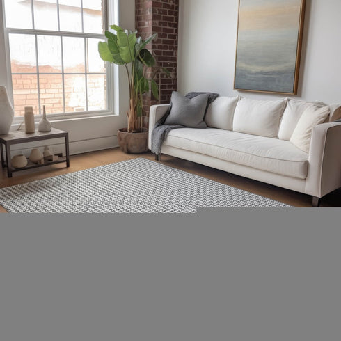 8' X 10' Gray And Ivory Houndstooth Washable Area Rug With UV Protection