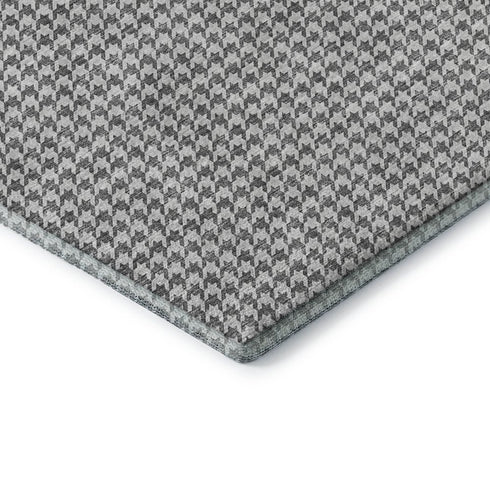 8' X 10' Gray And Ivory Houndstooth Washable Area Rug With UV Protection