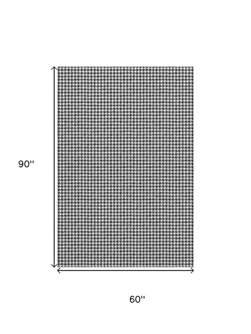 5' X 8' Black And White Houndstooth Washable Area Rug With UV Protection